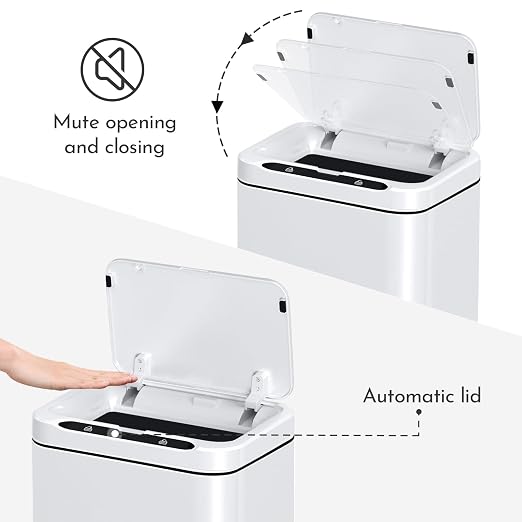 ELPHECO Stainless Steel Office Trash Can 6.6 Gallon Motion Sensor White | Automatic Garbage Bin Rectangular Touch Free Waste Bin for Hotel and Living Room, 2AA