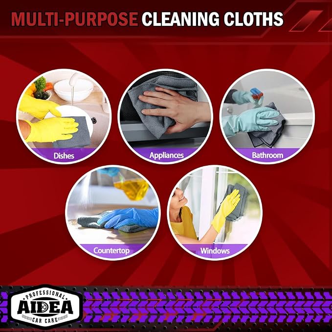 AIDEA Microfiber Cleaning Cloth Grey, 400PK, Microfiber Towels 12×12" | Shop Towels Cleaning Rags, Premium Wash Cloths, Absorbent Towel for SUVs, House, Kitchen, Commercial, Cleaning Supplies