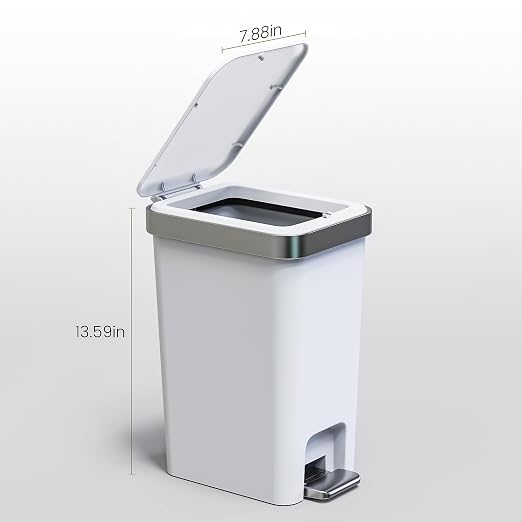 Small Bathroom Trash Can with Lid,2.6 Gallon Step Pedal Wastebasket | Plastic Garbage Can with Pop-Up Lid and foot pedal,Dorm Trash Can,White Trash Bin for Bedroom,Office,Laundry,Toilet,Rv