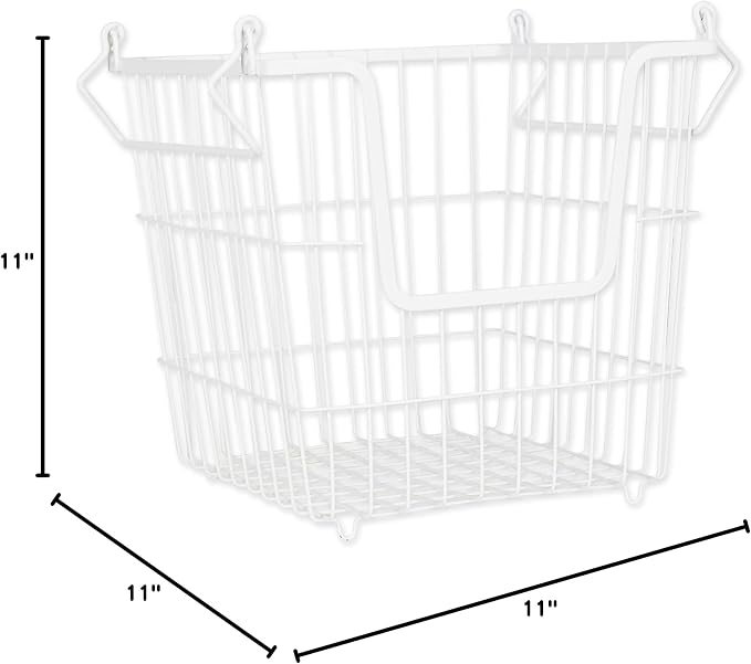 DII Metal Wire Utility Storage Bin, Large, 11x11x11", White
