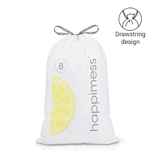 happimess 20-Count Lemon Scented 5.3 Gal Trash Bags, White | Kitchen Can Liners, Drawstring, Heavy Duty MDPE Plastic, Tear-Resistant, Recyclable, Custom Fit, Odor Control