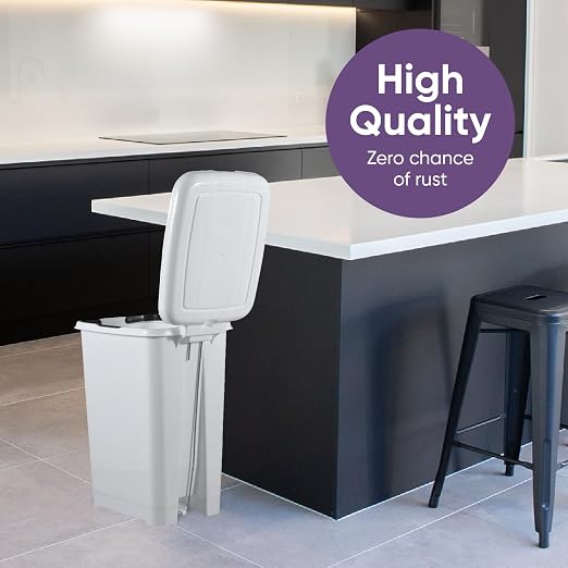 Superio Slim Step On Pedal Plastic Trash Can, Waste Bin for Under Desk, Office, Bedroom, Bathroom, Kitchen (10.5 gal) (White Smoke, 2 Pack)