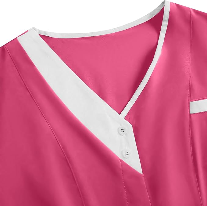 2026 Housekeeping Uniform Cleaning Uniforms - Button V Neck Top & Pants with Multi Pockets - Scrubs for Women