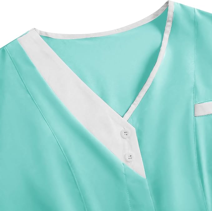 2026 Housekeeping Uniform Cleaning Uniforms - Button V Neck Top & Pants with Multi Pockets - Scrubs for Women