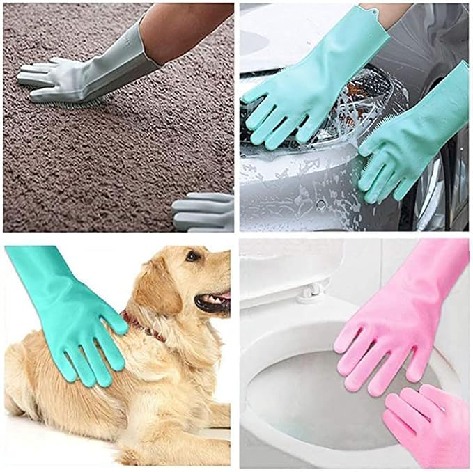 Magic Silicone Dishwashing Scrubber, 2 in 1 Reusable Rubber Gloves, Heat Resistant Kitchen Tool for Household