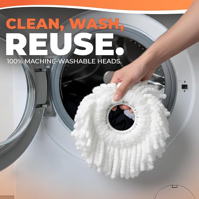 Grazie Spin Mop & Bucket Set - 360° Self-Wringing System, Stainless Steel Handle - Hands-Free Floor Cleaning for Hardwood, Tile, Laminate - Includes 2 Washable Microfiber Mop Head Refills