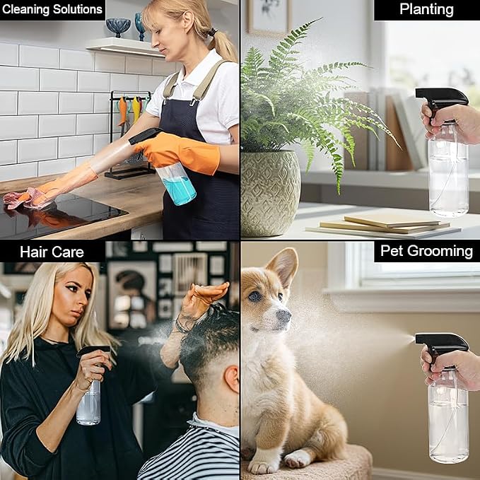 12oz/350ml Plastic Spray Bottles 1 Pack, Adjustable Mist/Stream | Refillable heavy duty spray containers for plants, cooking, hair care and household cleaning