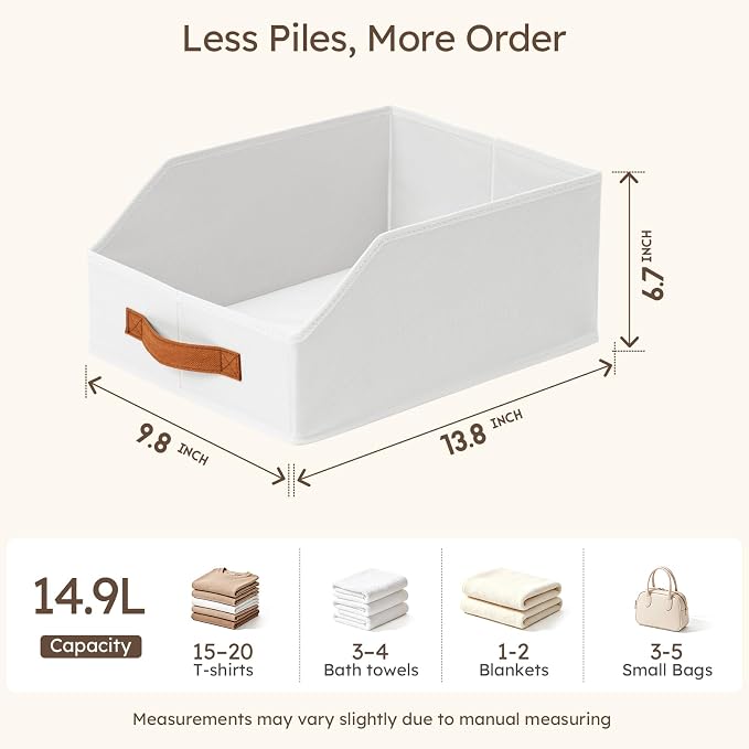Homsorout Fabric Storage Bins for Organizing - 8 Pack Large Trapezoid Collapsible Storage Bins with Front Handle, Closet Organizers and Storage for Bedroom, Home Shelves, Small Spaces, White
