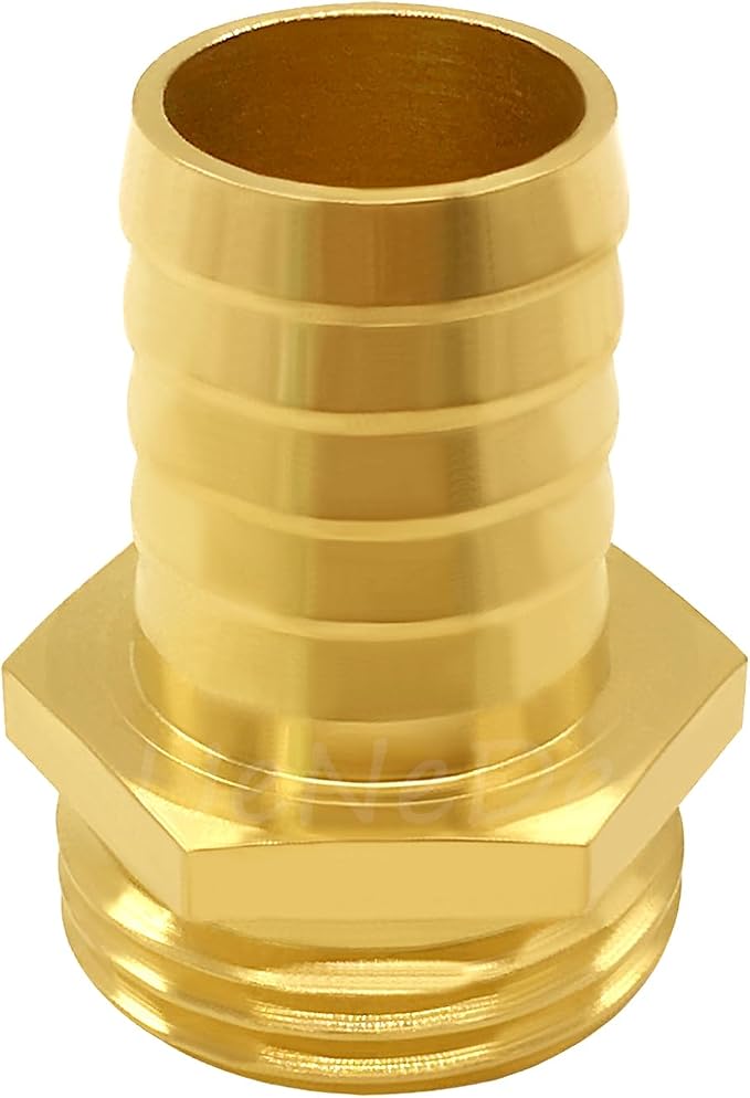 Uenede Brass 5/8" Barb x 3/4" GHT Male Garden Hose End Connector, 2PCS | Splicer Mender Repair Fitting Fit for 5/8"ID Garden Hose Includes Clamps