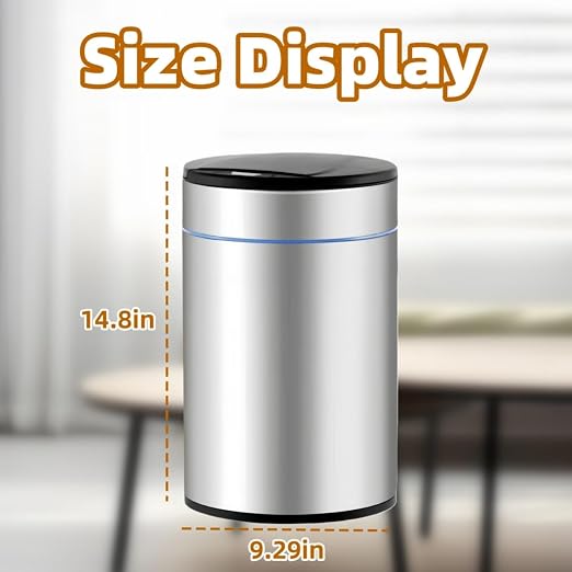 Garbage Can with Lid, Intelligent Sensor Opening (1, Silver) | Smart Trash Can for Living Room, Bedroom, Kitchen and Bathroom