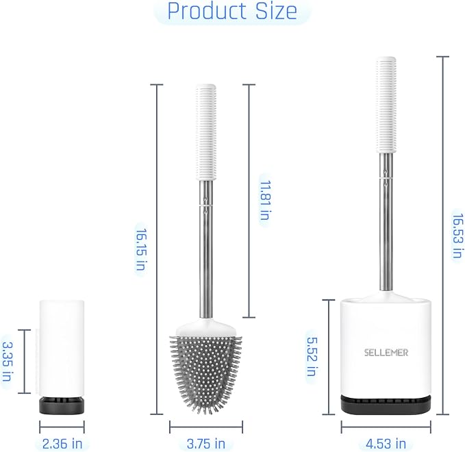 Silicone Toilet Brush, Ventilation Slots Base Holder 1 Pack, White | Flexible Bristles Flat Head for Rim, Hair Tangle-Free, Easy to Clean, Compact Design, Rustproof Handle, for Toilet/Sink/Tub
