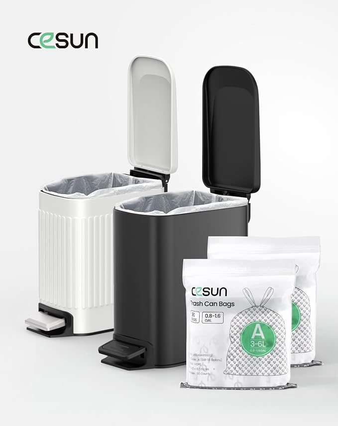 Cesun Code A Pre Cut Drawstring Trash Bags 90 Count, 1.6 Gallon / 6 Liter | Specifically Designed for Cesun 1.6 Gal Small Trash Cans, Extra-thick & Leak Proof