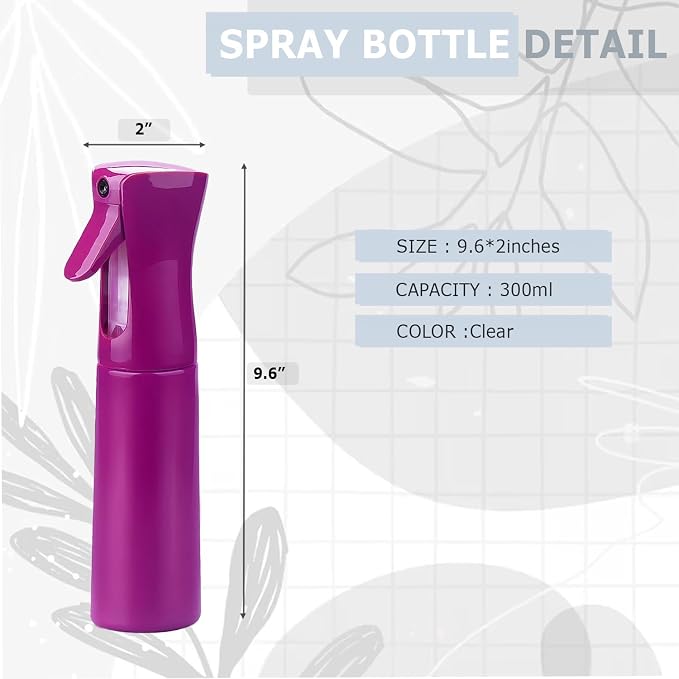 VIGOR PATH Continuous Mist Purple Spray Bottle 300ml Fine Mist for Hair | Ultra Fine Atomizer Leak Proof Ergonomic Construction 360 Refillable