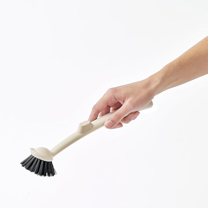 Earth & Mango Magnetic Dish Brush & Scraper, Snaps to Sink, Warm Sand Beige