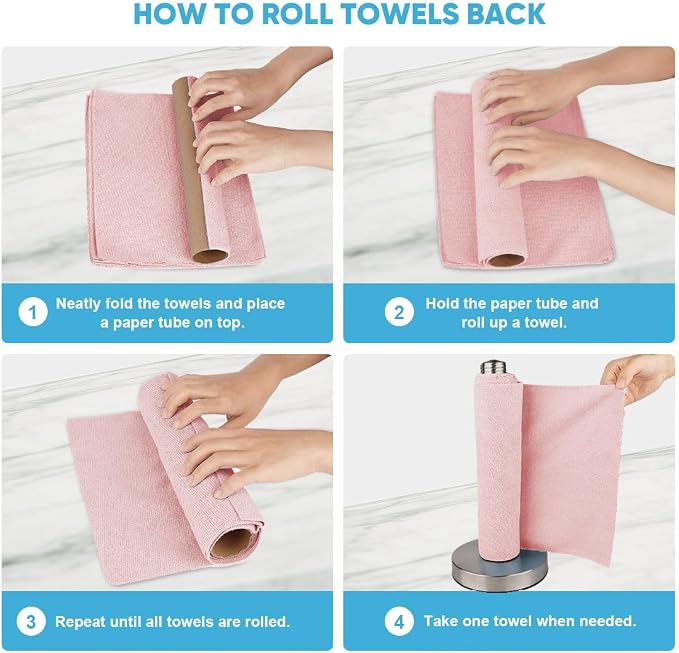 AIDEA Microfiber Cleaning Cloth Roll-50PK, Cleaning Rags 11.5"×11.5", Pink | Tear Away Reusable Paper Towels, Shop Rags, Microfiber Towels for Cars, Lint Free Cloth for Home, Kitchen, Garage Shop