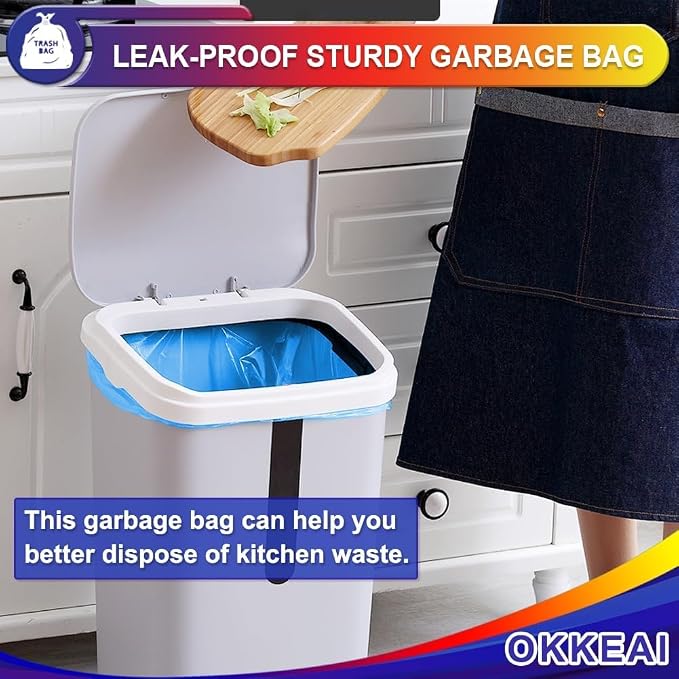 OKKEAI 8 Gallon Kitchen Trash Bags, 30L Blue Garbage Bags, 60 Count | Strong and Tear-Resistant Trash Bags for Kitchen Bins, Fits Most 7-10 Gallon Cans
