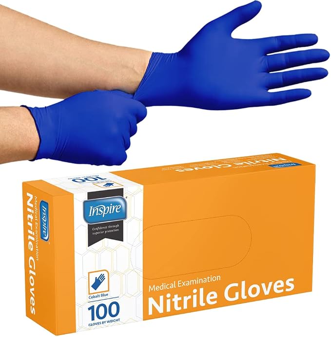 Inspire Cobalt Blue Nitrile Disposable Gloves | 4.5 Nitrile Safety Medical Exam Cooking Cleaning Disposable Gloves