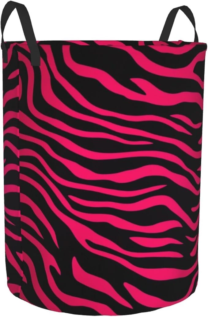 Foldable Laundry Basket Hot Pink Black Zebra Print Portable Laundry Hamper Large Dirty Clothes Basket For Baby Kids Nursery Toy Bin With Handles For Bathroom Dorm