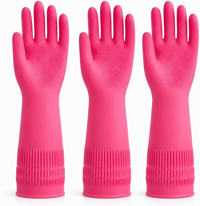 Rubber Dishwashing Gloves, Reusable Cleaning Gloves with Long Cuffs