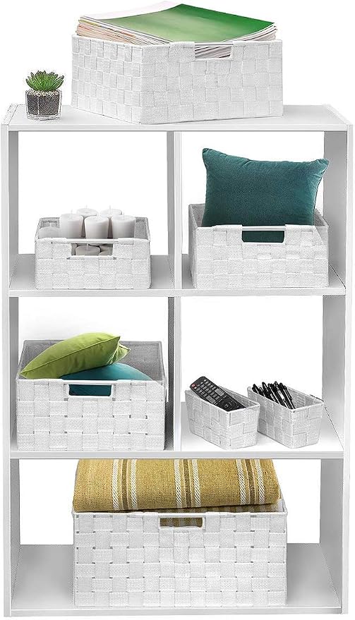 Sorbus Baskets for Organizing, 7-Piece Hand-Woven Storage Set (White) | Mesh organizers with handles keep linens and accessories sorted on closet shelves; seven-piece variety fits many spaces.