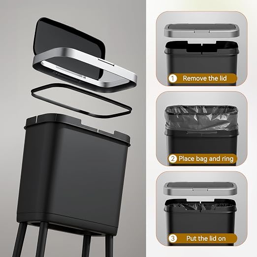Procade Kitchen Garbage Can with Legs and Wheels,Narrow Rolling Trash Can | 4 Gallon Tall Skinny Wastebasket with Pop-Up Lid,Dog Proof Trash Bin,Black Plastic Garbage Bin for Near Desk,Bathroom,Bedroom