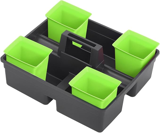 Veemoon Portable Plastic Cleaning Basket Caddy Organizer with Integrated Tool Bar for Effortless Mobility Storage for Hotel Housekeeping and Household Tasks