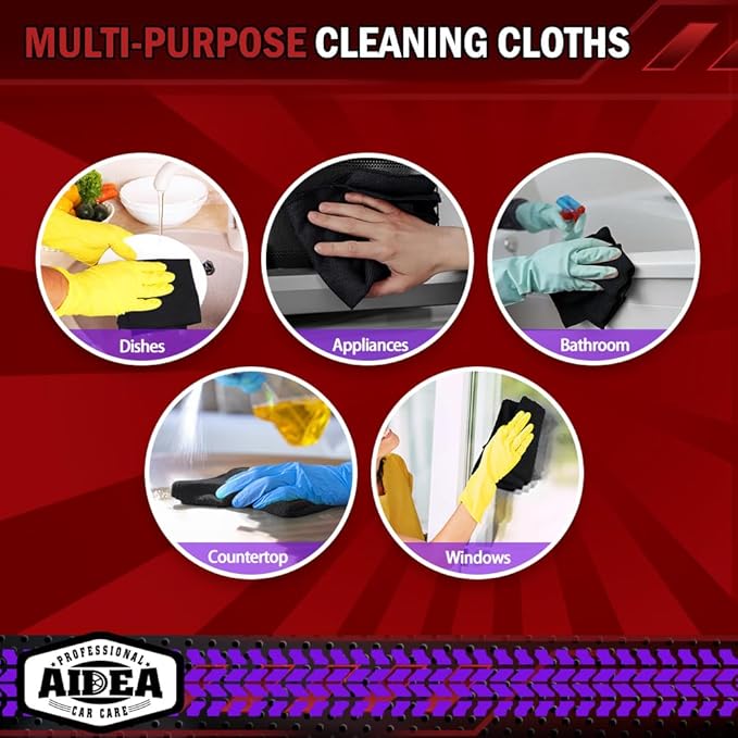 AIDEA Microfiber Cleaning Cloth Black 50PK, Cleaning Rags 12×12" | Microfiber Towels for Cars, Dusting Cloth Lint Free Microfiber Rags, Cleaning Towels for SUVs, House, Kitchen, Workshops