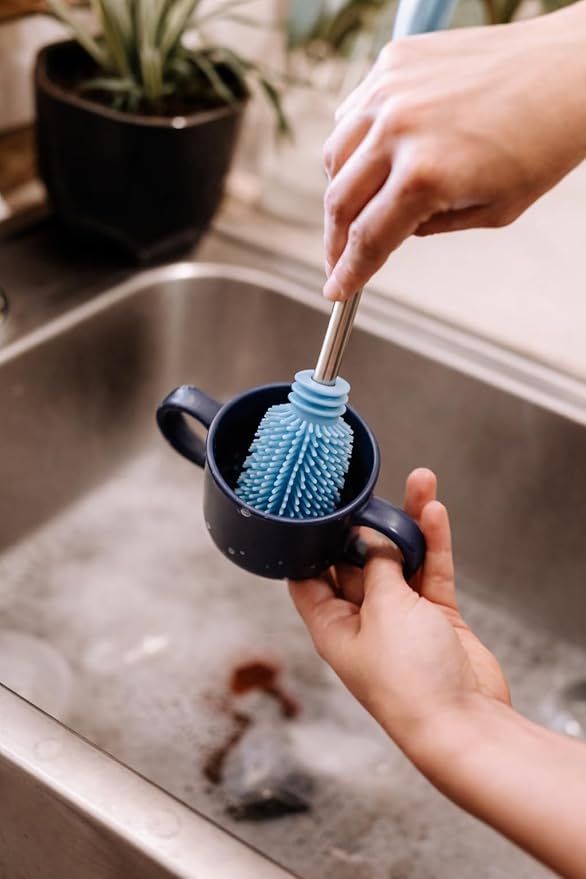 Haakaa Food-Grade Silicone Double-Ended Cleaning Brush (Brush-Mist Blue) | Household Cleaning Brushes Food-Grade Silicone Dishwasher Safe