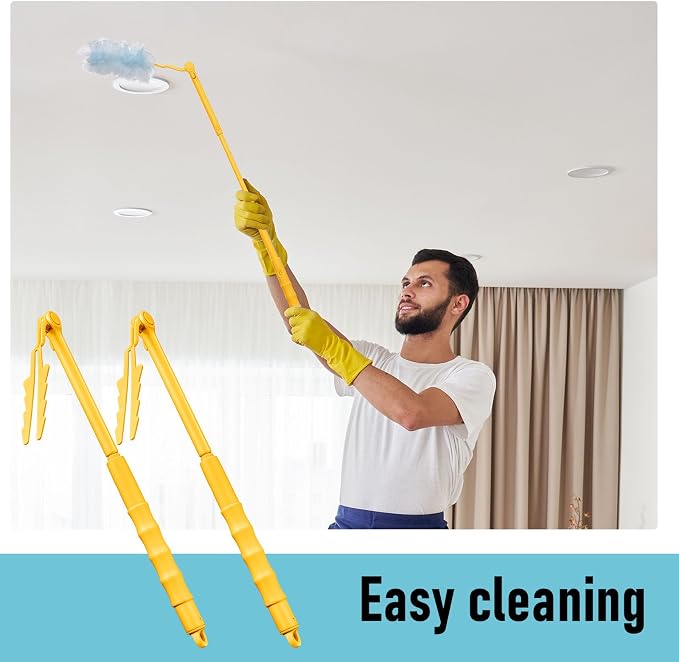 Colingmill 4 Pcs 3 ft Replacement Handles Compatible with Duster Refills | For Ceiling Fans, Blinds, Shelves, Windows, Long Extended Handle Only, Yellow, Foldable, Durable PET, 270° Rotating Head