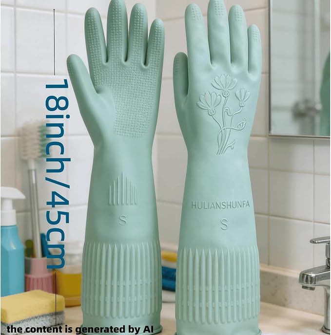 Household Cleaning 18inch Kitchen Dishwashing Rubber Gloves | Red Long Sleeved Heavy-duty Waterproof gloves, household kitchen dishwashing, Long cuffs, Reusable, Non slip