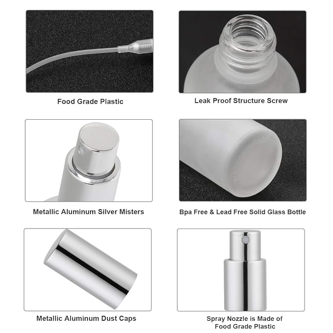 Empty Frosted Glass Spray Bottle 3.4oz, 2 Pack | Perfume Atomizer, Fine Mist