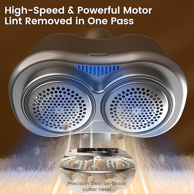 Fabric Shaver and Lint Remover, Sweater Defuzzer with 2 Double Shaving Head, 2 Replaceable Blades, Headle Rotation 90°,Battery Operated, Remove Clothes Fuzz, Lint Balls, Pills, Bobbles Gray