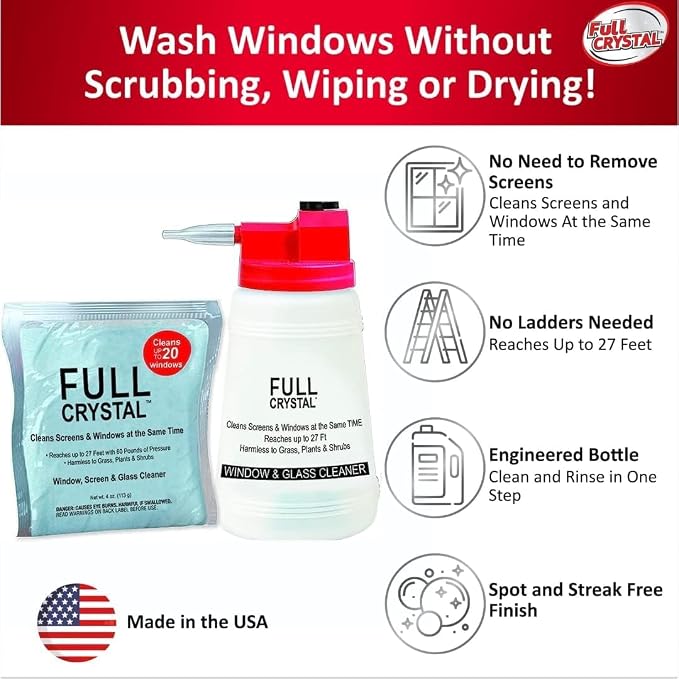 Full Crystal Window Cleaner Refill, 1lb Powder, Cleans Up to 80 Windows