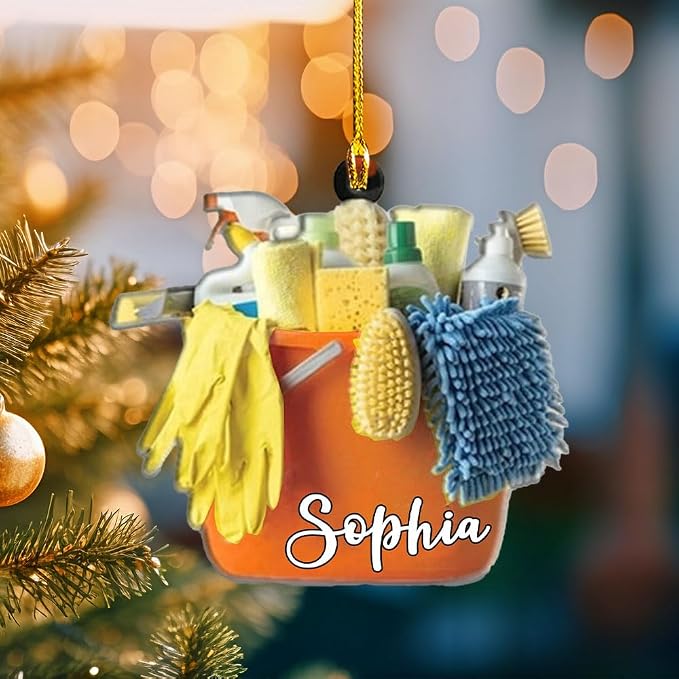 Personalized Cleaning Tools Ornament, Custom Housekeeping Christmas Tree Decoration, Holiday Keepsake Gift for Cleaners, Janitors, Pressure Washers, Housekeepers, Maids and Cleaning Lovers (CT5)