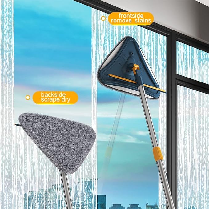 5-in-1 Wall Cleaner Mop with 79'' Long Handle, Triangle Head Wall Scrubber | Cleaning Dust Mop with 6 Pads, Squeegee, Scrubber, Wall Washer Tool for Painted Wall, Ceiling, Baseboard, Window, Floor