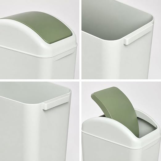 4.5 Gallon Plastic Swing Lid Trash Can, Slim Garbage Bin, Green | Trash Bin with Lid, Waste Basket Swing Top