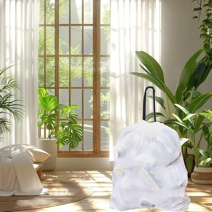 Ultra thick heavy duty Plastic 16 gallon drawstring trash bags | no tear open white lavender scent Plastic garbage bags for household kitchen bedroom bathroom living room office restaurant