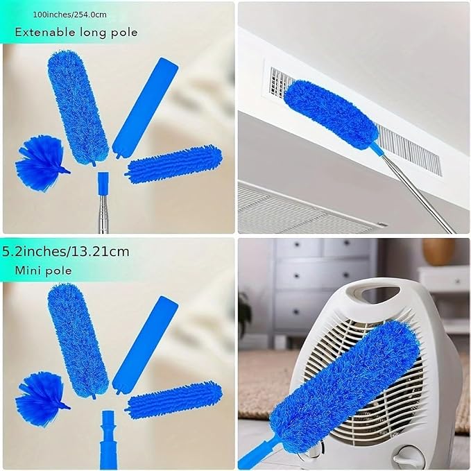 2 Pcs Extendable Feather Duster with Stainless Steel Pole, Microfiber Cleaning Brush for Ceiling Fans Blinds Cars and High Corners, 15.7 Inch(7)