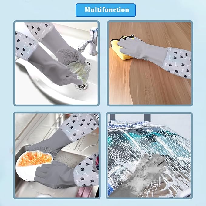 Pet Grooming Gloves Pet Hair Remover Cat, Dog Washing Gloves Silicone Heat Resistant Cleaning Gloves with High-Density Teeth Grooming Gloves for Dogs, Cats, Horses, Rabbits (1 Pair - Gray)