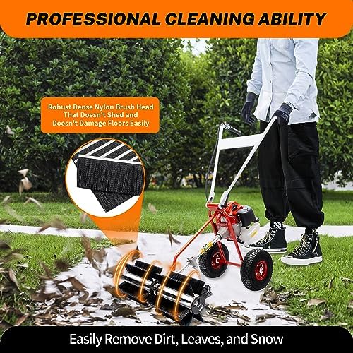 43CC 1.7HP 2-Stroke Gas Power Brush Broom Sweeper Driveway Turf Grass Snow Cleaning Grit, 1250W Artificial Grass Brush Power Broom Handheld Portable Turf Lawn Sweeper