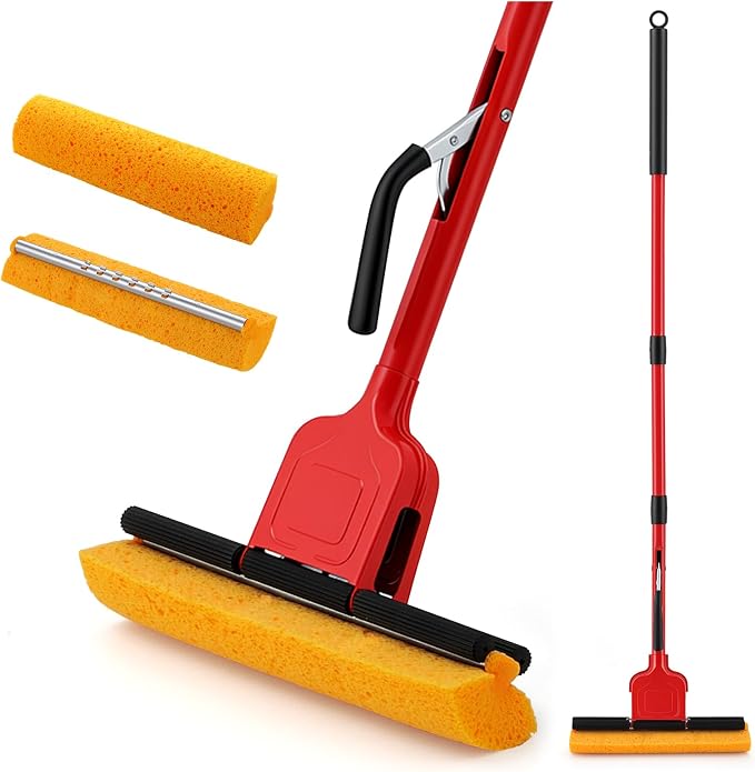 Sponge Mops for Floor Cleaning, Squeeze Pop for Tile Floors