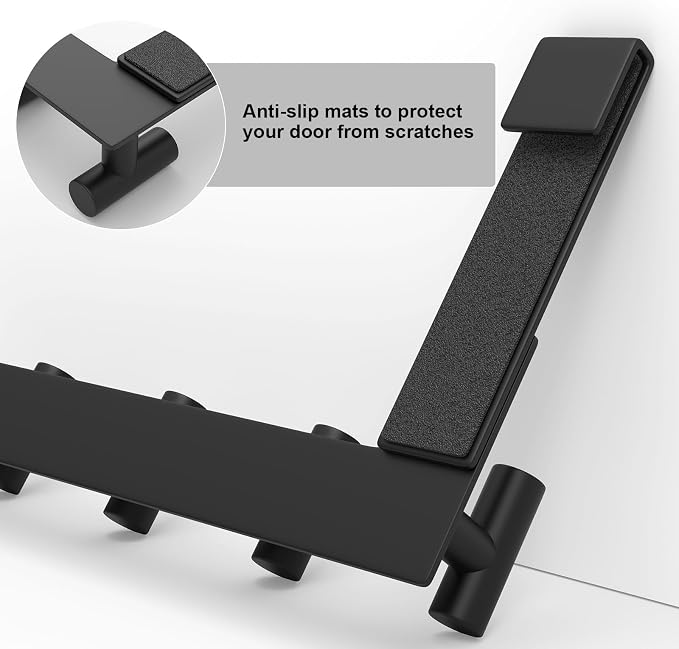 PMMASTO Black Extra-Long Shower Door Hanger, 4 T-Hooks, Fits 3/8-Inch Glass | Extra-Long Heavy-Duty Stainless Steel, 4 T-Shaped Hooks, for Bathrobes and Towels on Frameless Glass Shower Doors