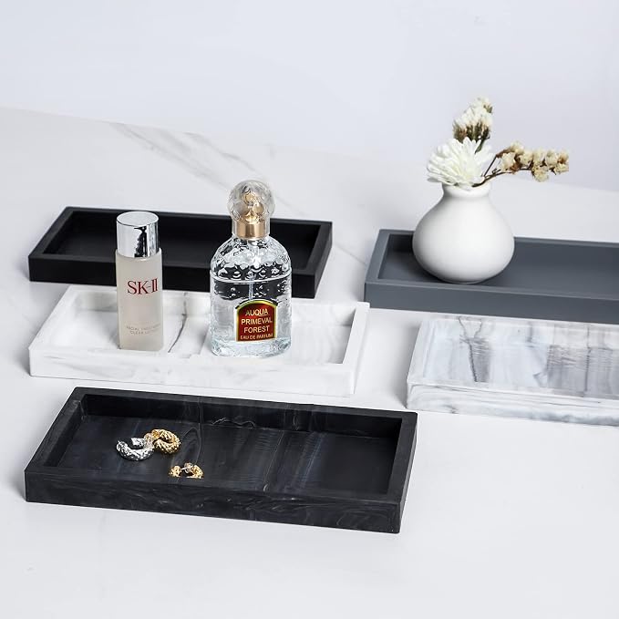 Silicone Bathroom Vanity Tray Dish Soap Holder Sink Organizer, Marble Grey | Small, Thickened Silicone, Easy to Clean, Waterproof, Non-Slip, for Countertop, Kitchen, Bedroom, Dresser