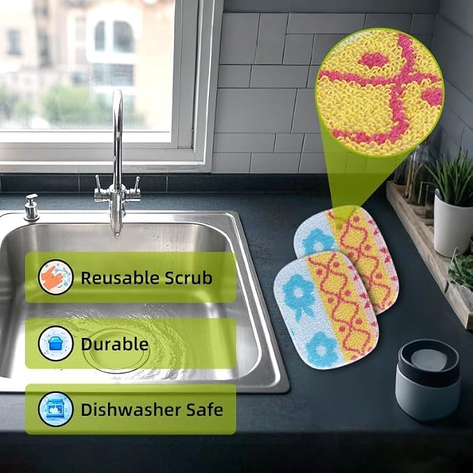 Amarelle GEN II Dish Washing Scrubbers (5-Pack), Made in Green Kitchen Scrubbers for Dishes, Non Scratch Pot & Pan Scrubber, Dual-Sided Heavy-Duty Scouring Pads, Reusable (Nordic Folk)