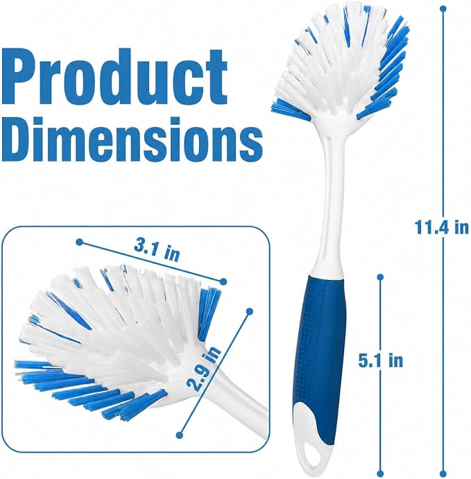 2-Pack Dish Brushes with Scraper, Durable Nylon Bristles Kitchen Scrub Brush, Dish Scrubber with Handle for Pans, Sink, Bathroom | Durable Bristles, Kitchen Scrub Brush, Dish Scrubber with Handle for Pans, Sink, Glasses