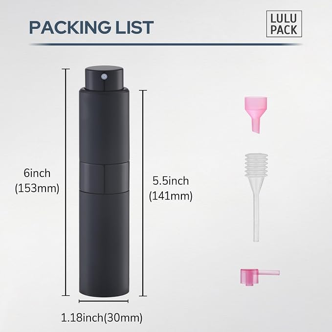 Lulupack 30ml Cologne Travel Bottle, Perfume Spray Atomizer Refillable 1oz | Twist up, empty fragrance sprayer for men, large size, portable, fine mist, TSA friendly, refill small decanter, black