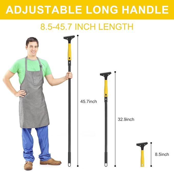 KeFanta Scraper Tool, 4" Wide Heavy Duty Floor Scraper, 45.7" Long Handle | 10PCS Extra Metal Blades, Razor Blade Scraper For Cleaning Windows Glass Shower Gum Tile Ceiling