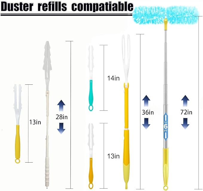 40 Count Duster Refills 360° Heavy Duty Duster Refills ,Compatible with Swiffer Duster, Dusters for Cleaning Home Unscented Disposable Dusters (Blue) (2 Short Handle)