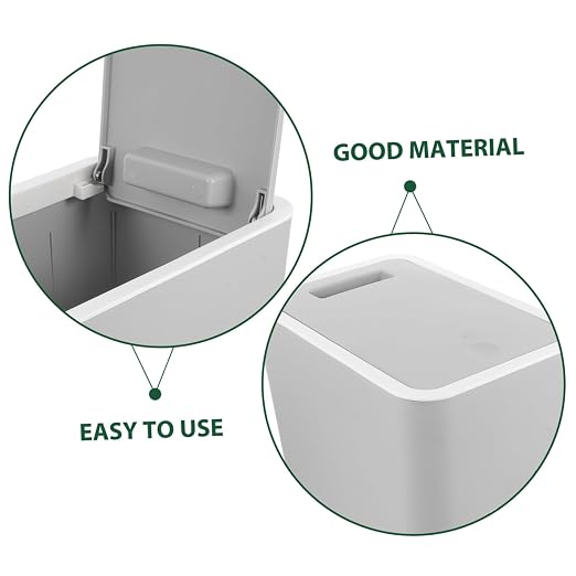 Slim Trash Can with Pop-up Lid Stylish Rectangular Waste Bin for Kitchen Bathroom and Office Easy Clean Grey Design for Indoor Waste Management