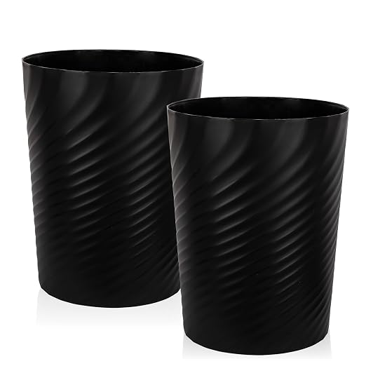 Plastic Small Bathroom Trash Can Wastebasket Garbage Can, Black, 2 Pack | Sturdy-Easy to Clean, Bathroom, Laundry Room, Kitchen, Office, Kids Room, Dorm, Bedroom, 2.6 Gallon